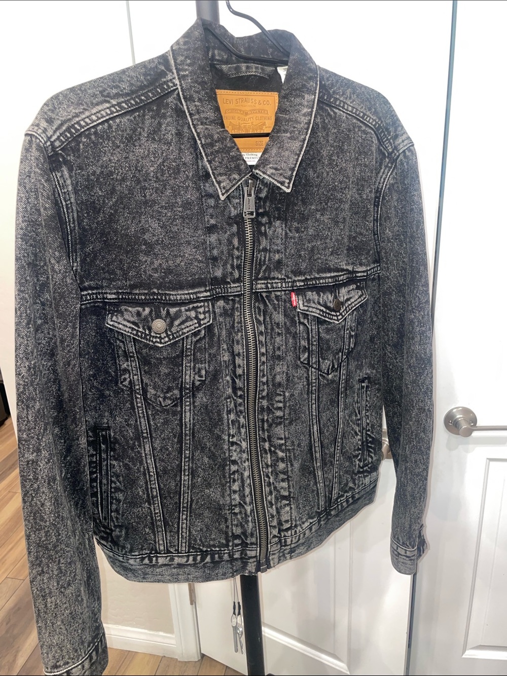 Levi's Black Acid Wash Zip-Front Denim Jacket MEDIUM mens